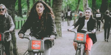 Three women on Santander bikes